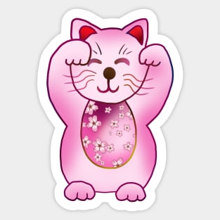 Two paws up pink maneki neko lucky cat Sticker